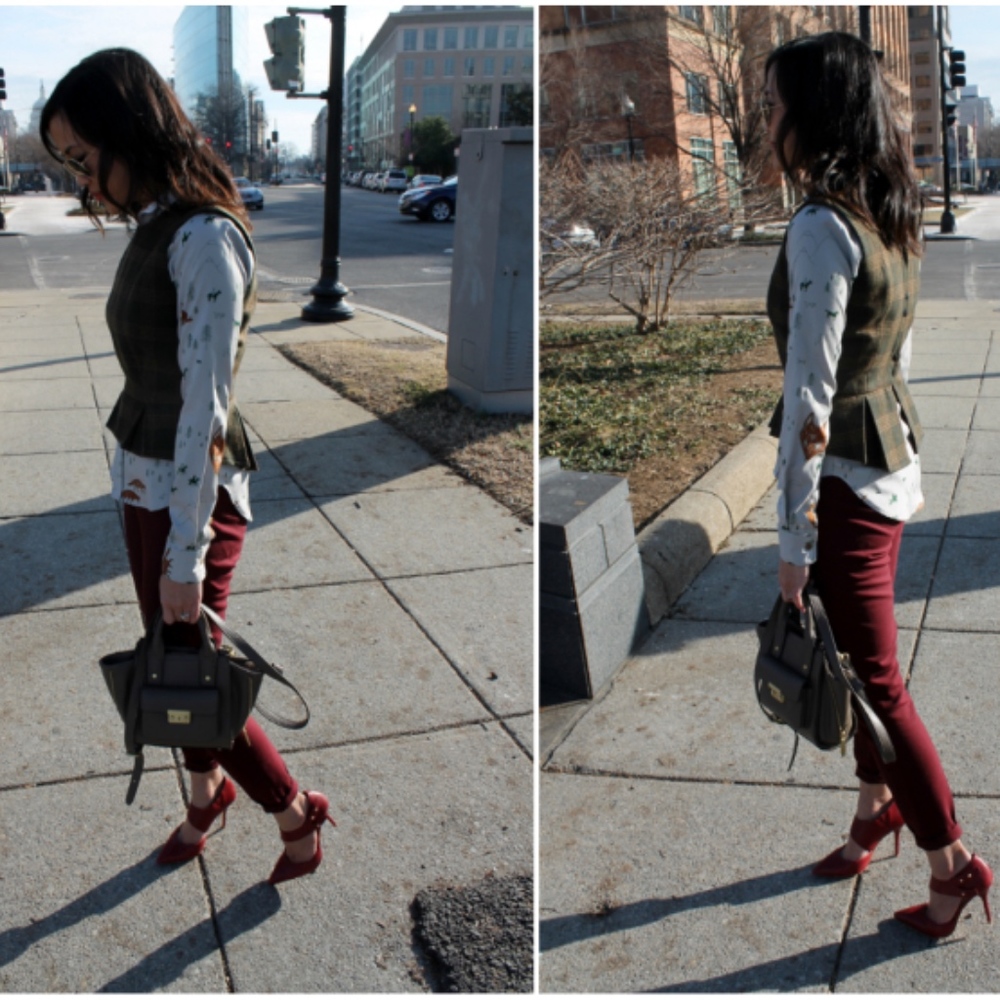 Plaid Wool Peplum Top